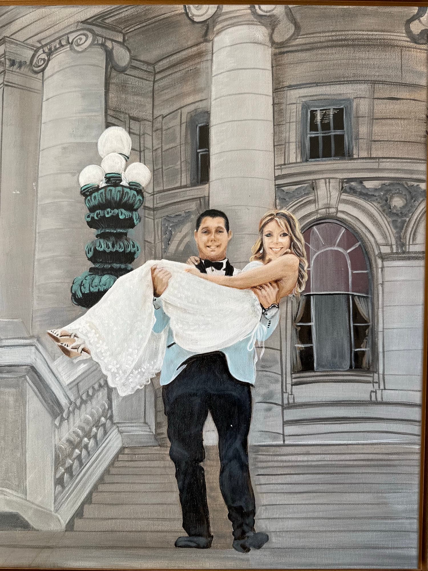 Madison Capitol Steps wedding painting — full view of the couple on the steps
