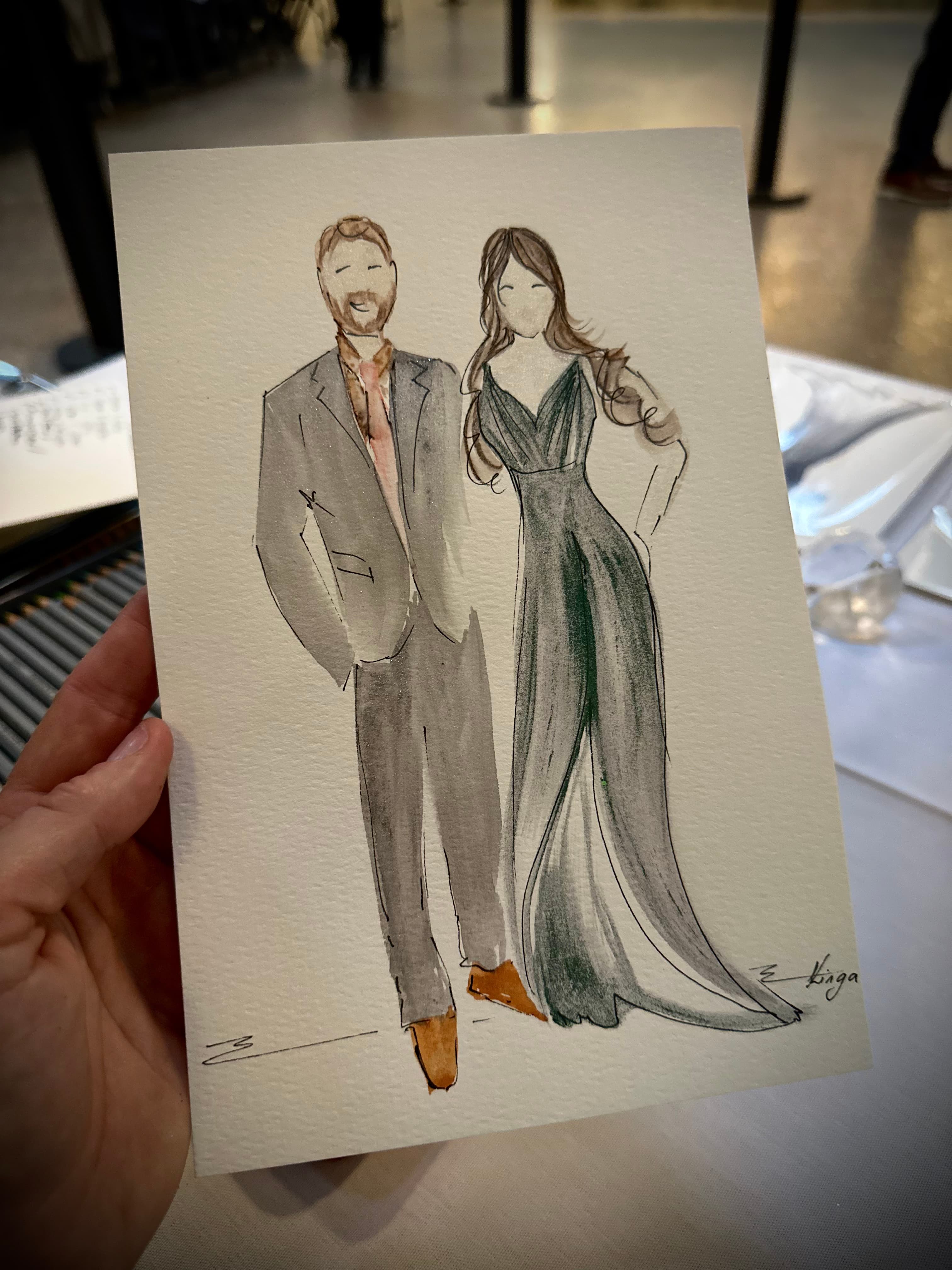 Live guest illustration — elegant couple portrait