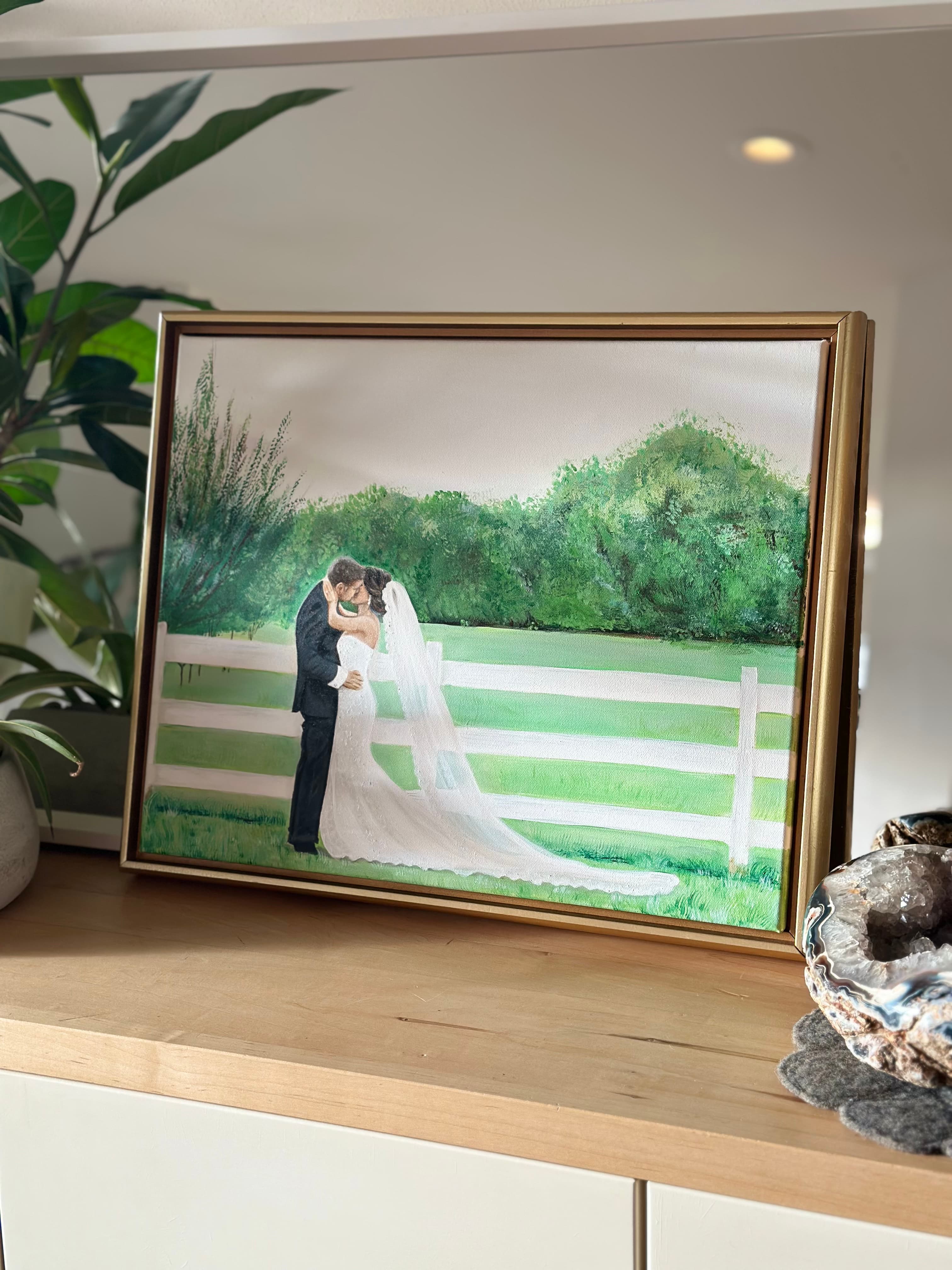 Detail from the tranquil green setting wedding painting