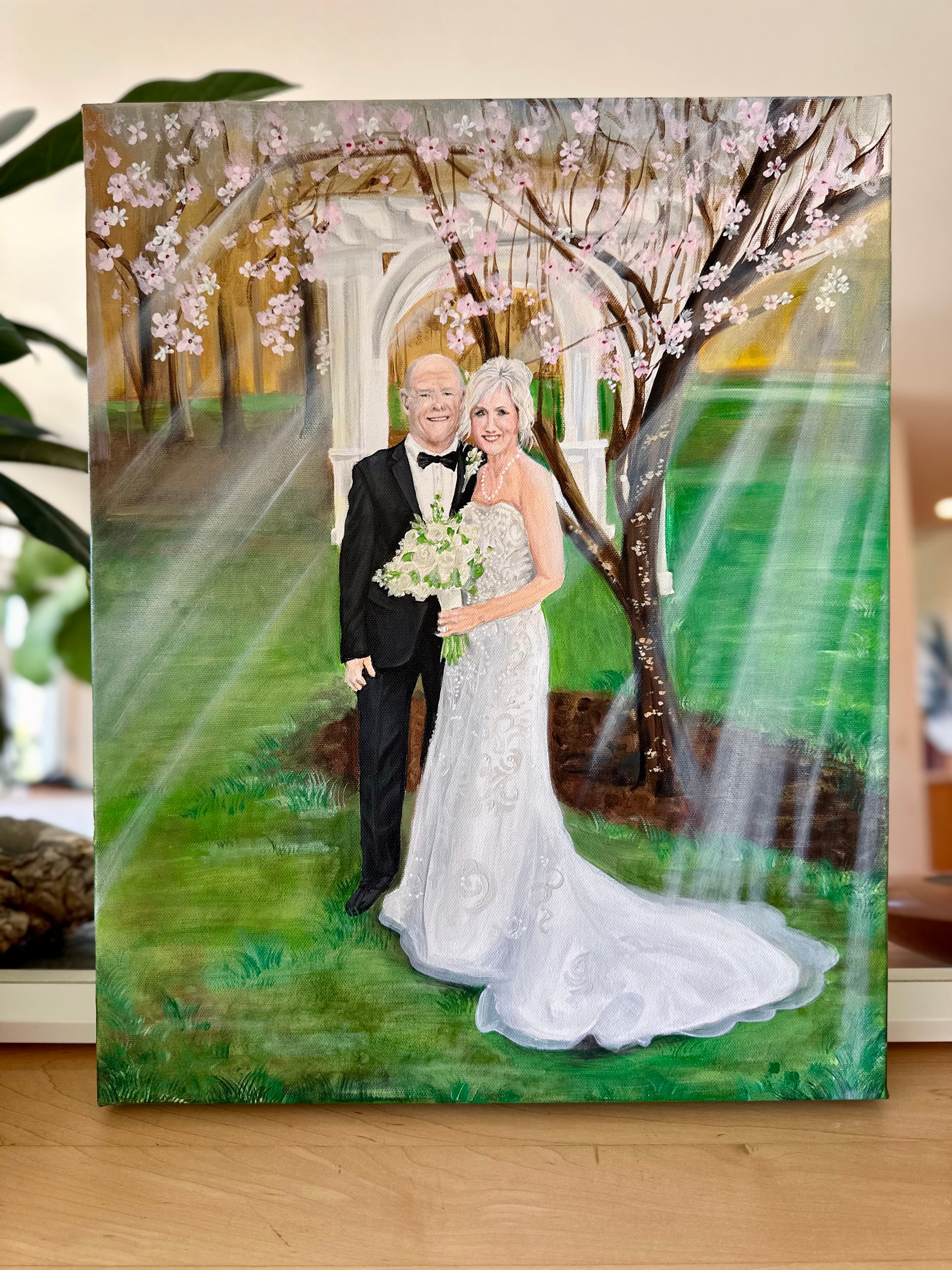 Neighborhood reception wedding painting — the finished canvas