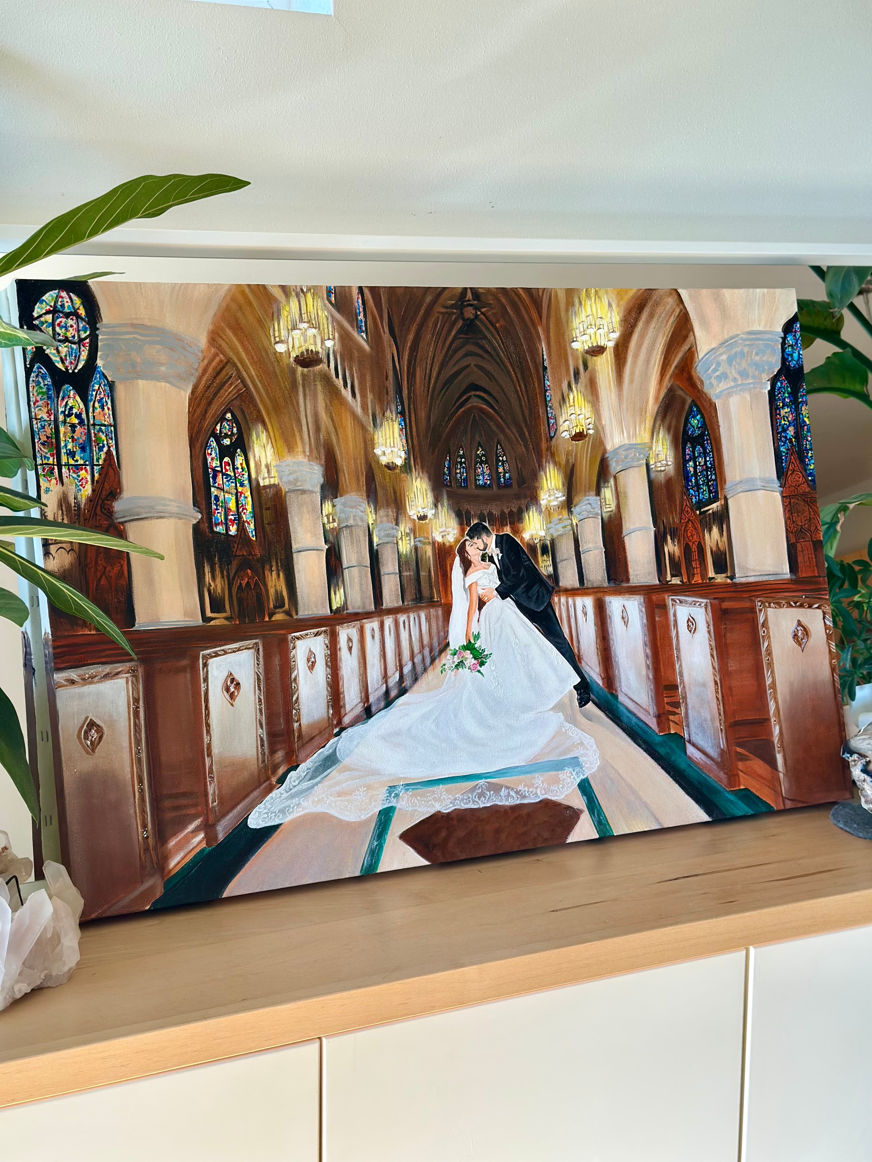 Church wedding painting showing the grandeur of the architecture and lights