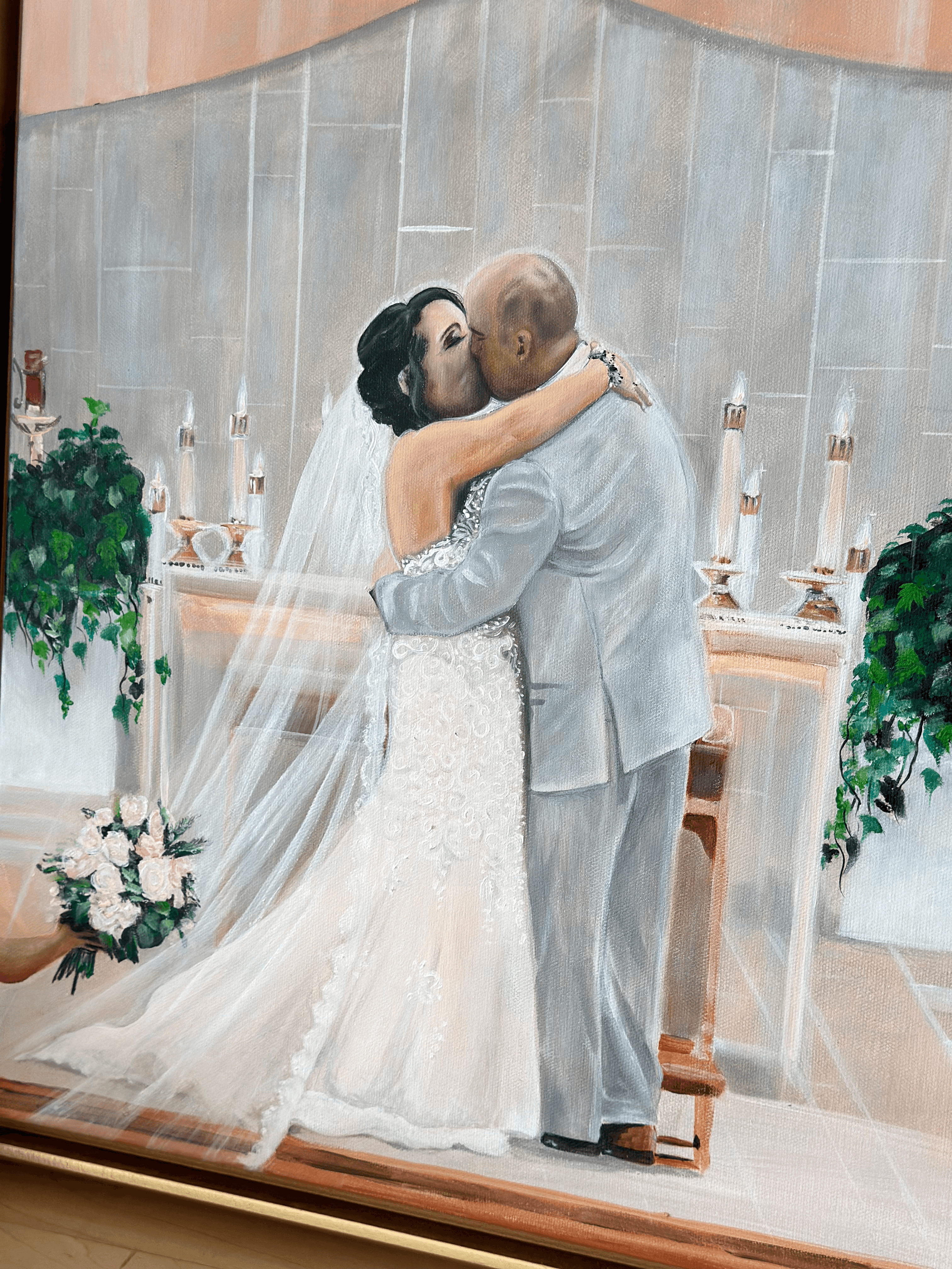 Love Is in the Air wedding painting — full view of the couple