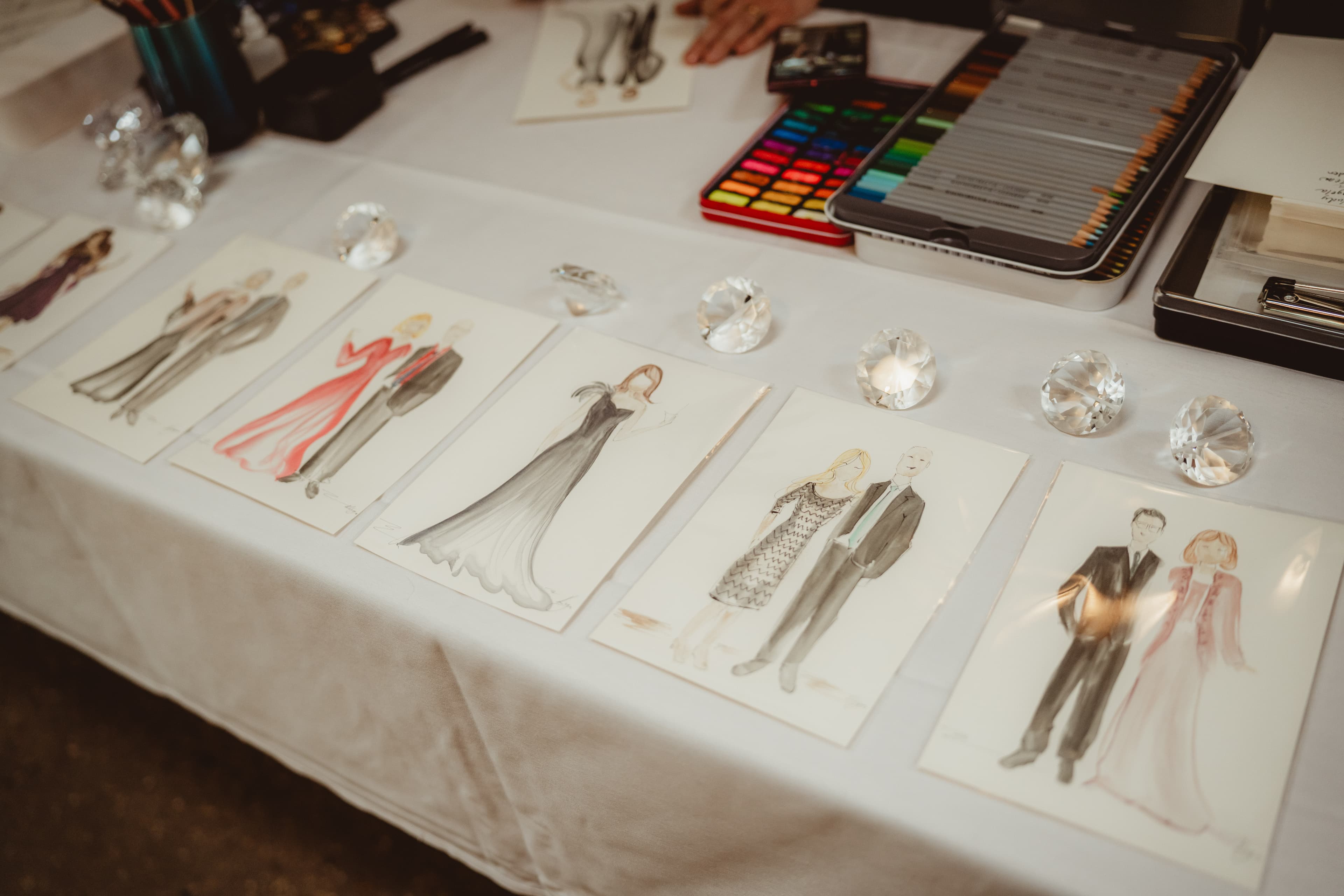 Live wedding illustration — stylish couple keepsake